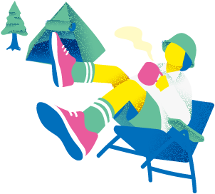 キャンプをしている女性のイラスト