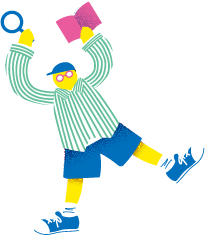 虫眼鏡と本を持っている眼鏡をかけた男性のイラスト