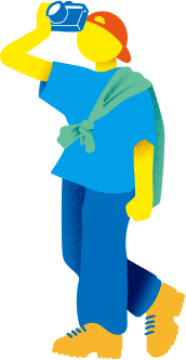 カメラをもって帽子をかぶっている男性のイラスト